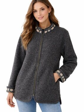 Nordic Design Wool Jacket Embroidered Boho Y2K Zip Coat